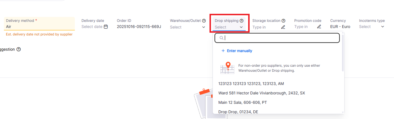 Ship-To addresses supported by supplier