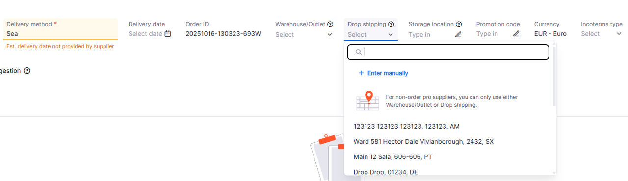 Ship-To addresses supported by supplier