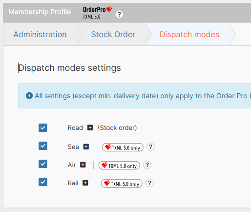 Dispatch modes settings