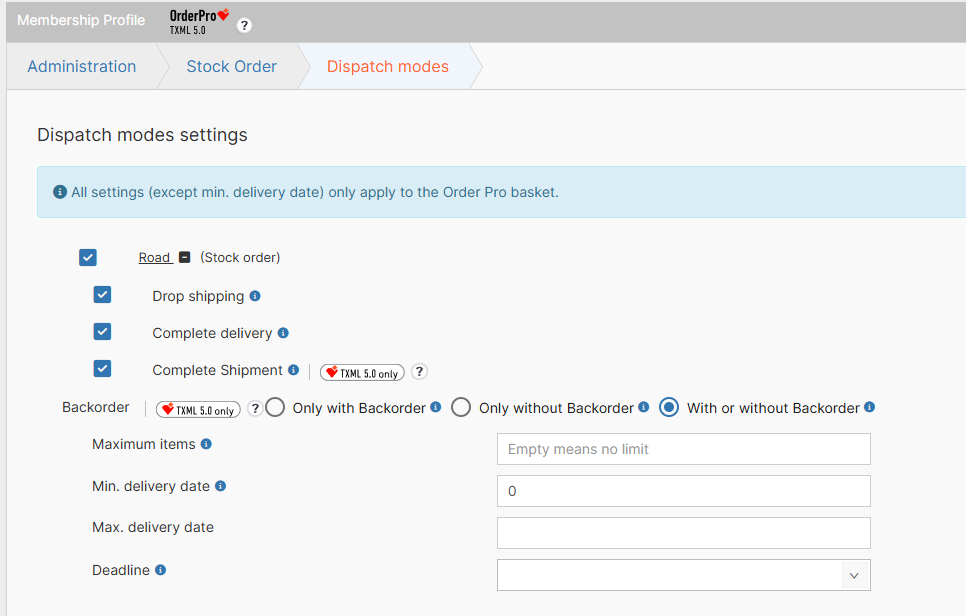 Dispatch mode options