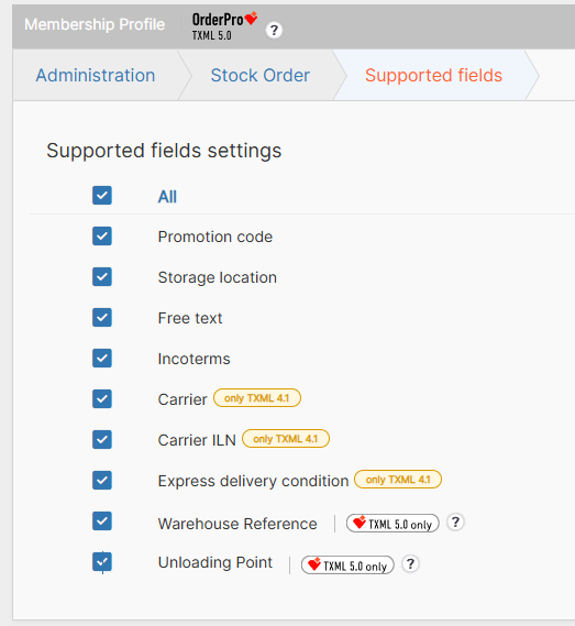 Supported additional fields