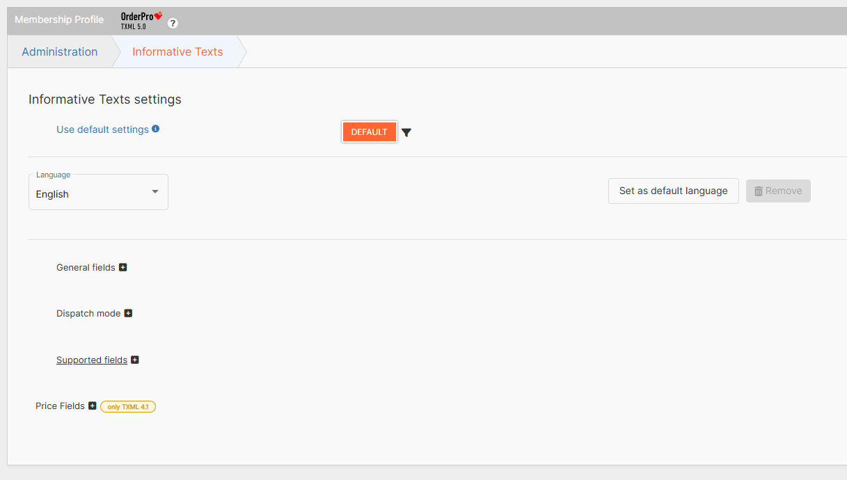 Informative texts settings section