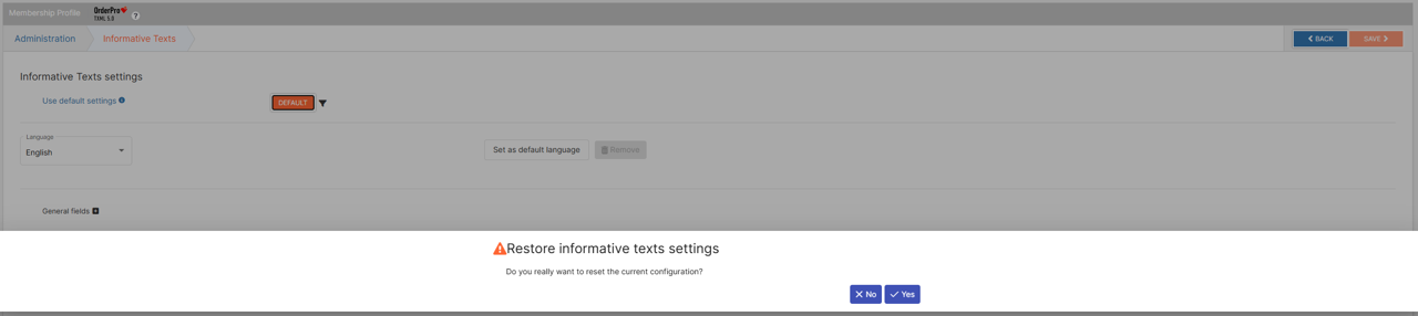 Reset Informative texts settings section to default