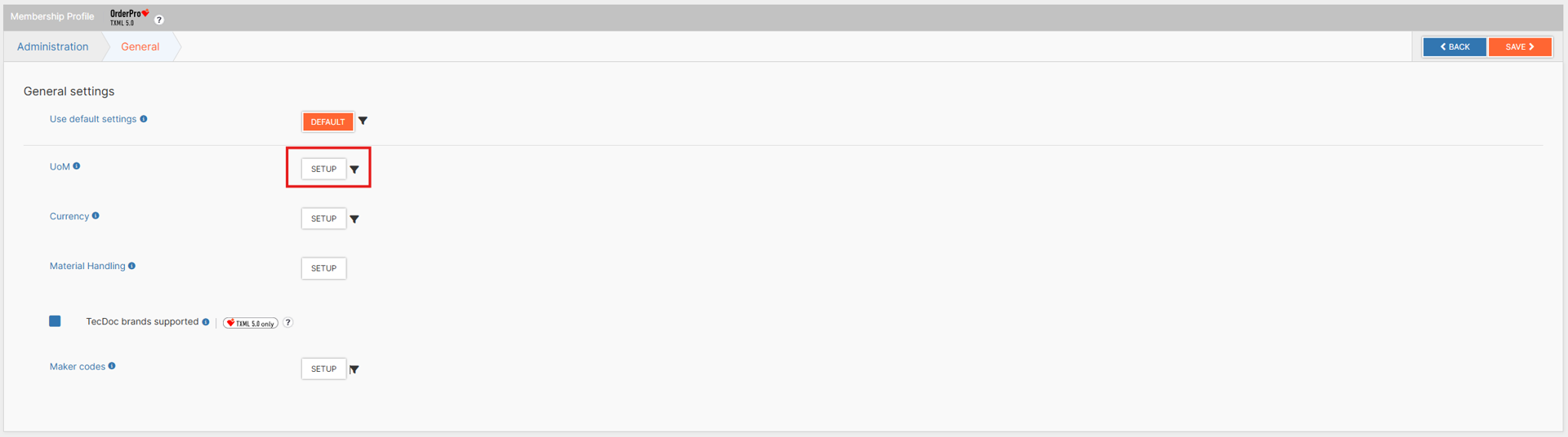 Use SETUP button to change supported UoM