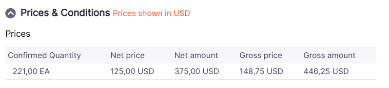 Show List Prices and Show Net Prices enabled