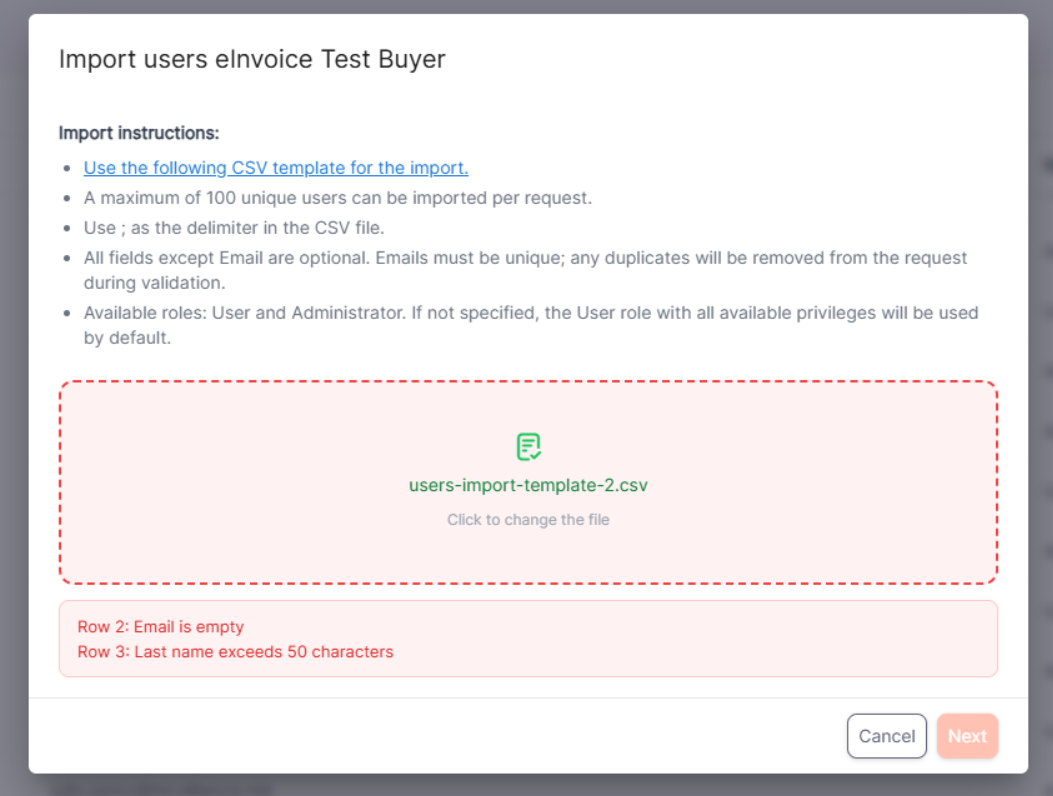 Validation error