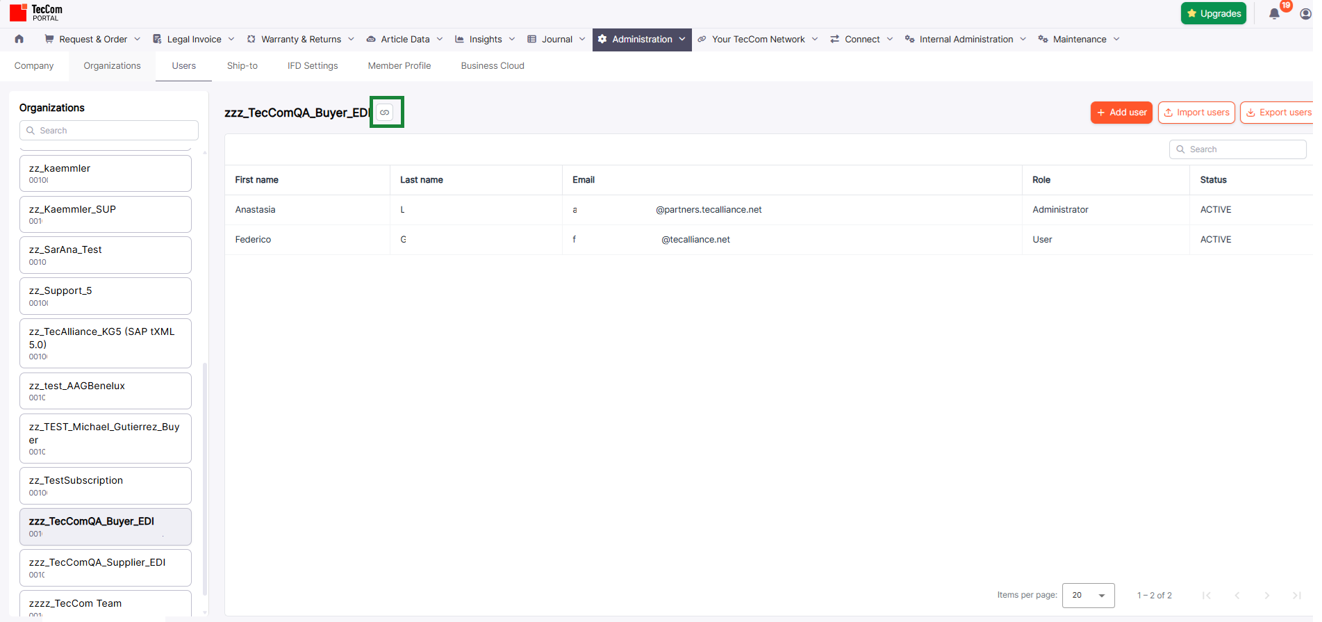 Organization details link
