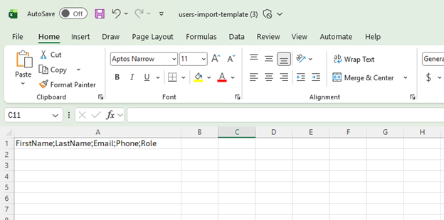 Import template
