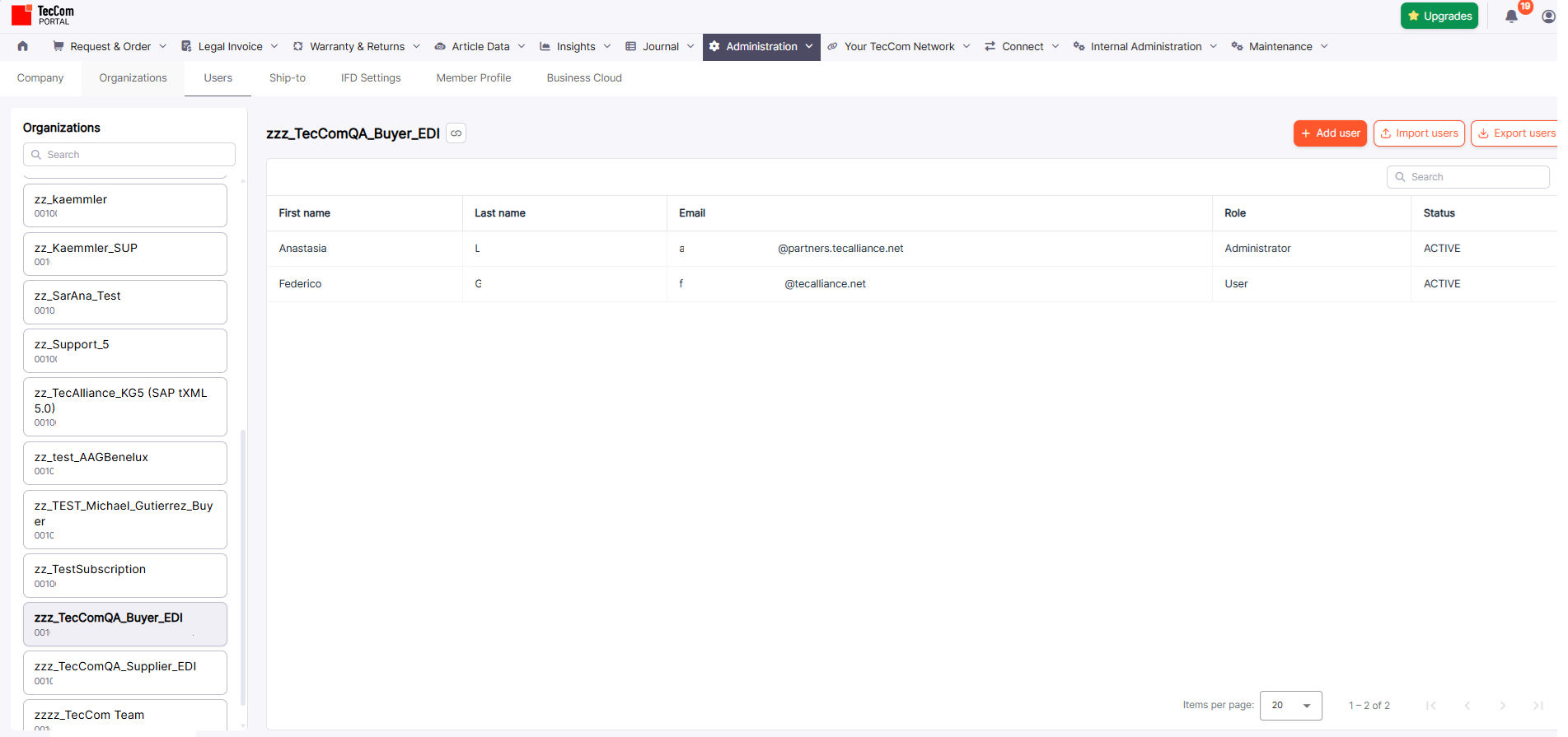 List of user view